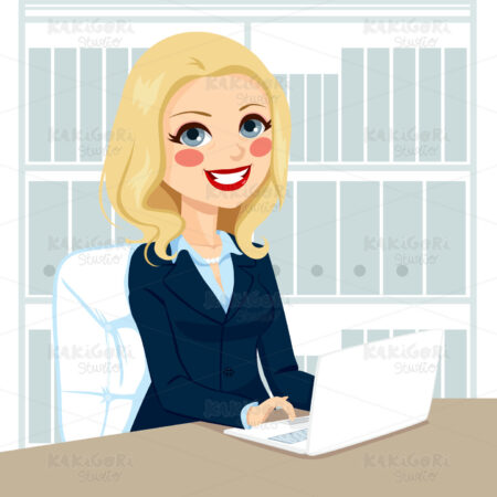 Senior Businesswoman Working With Laptop Clipart Vector Illustration 01776