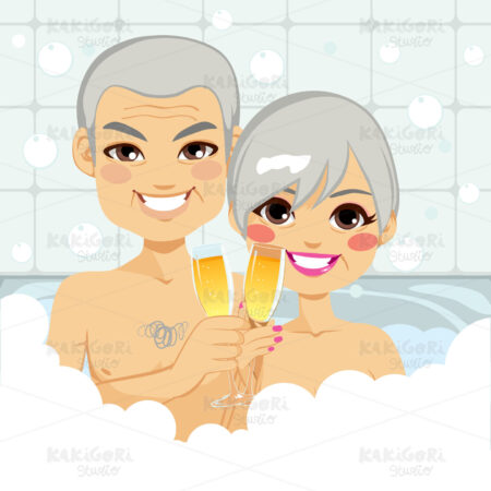 Senior Couple Bubble Bath Clipart Vector Illustration 01723
