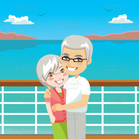 Senior Couple Cruise Clipart Vector Illustration 04786