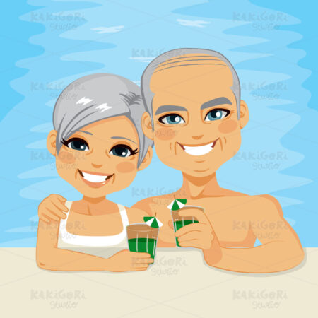 Senior Couple Drinking On Pool Clipart Vector Illustration 02112