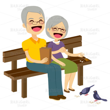 Senior Couple Feeding Birds Clipart Vector Illustration 02261