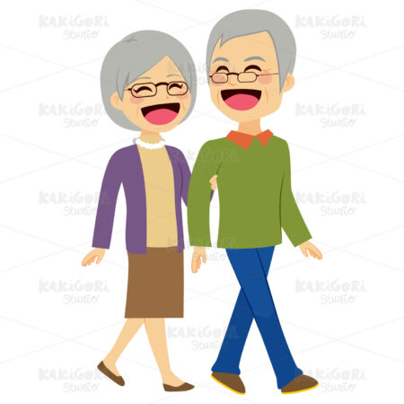 Senior Couple Walking Clipart Vector Illustration 02363