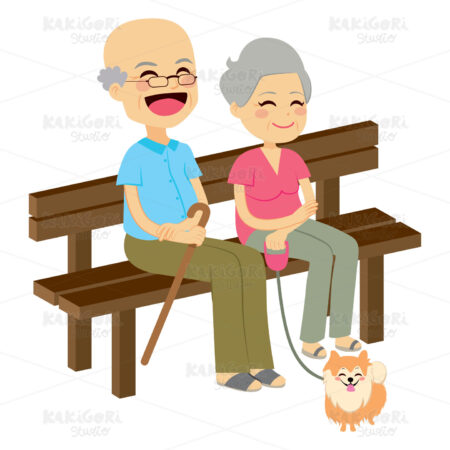 Senior Couple With Dog Clipart Vector Illustration 02262