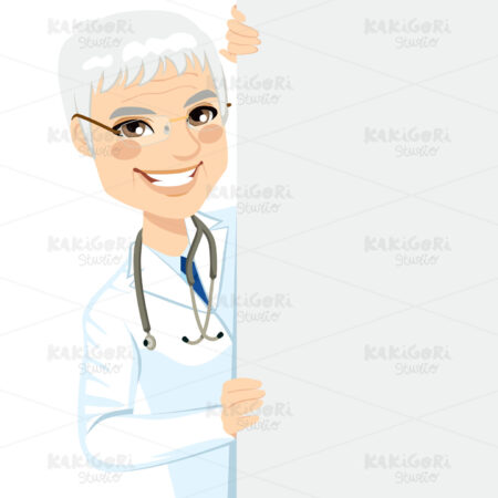 Senior Doctor Peeking Clipart Vector Illustration 01405