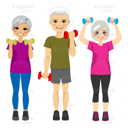 Senior Dumbbell Workout Clipart Vector Illustration 03101