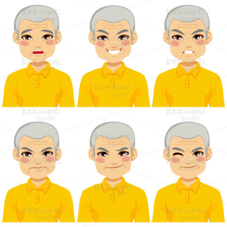 Senior Man Face Expressions Clipart Vector Illustration 02381