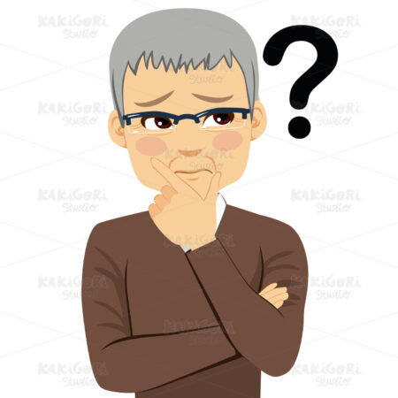 Senior Man Thinking Question Mark Clipart Vector Illustration 04085