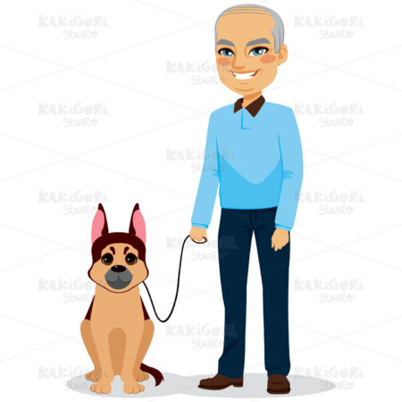 Senior Man With Dog Clipart Vector Illustration 03109