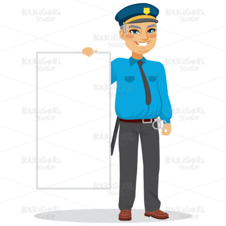 Senior Policeman Holding Banner Clipart Vector Illustration 03356