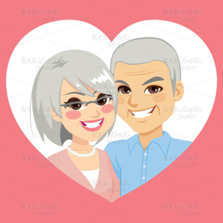 Senior Valentine Married Couple Heart Clipart Vector Illustration 03285