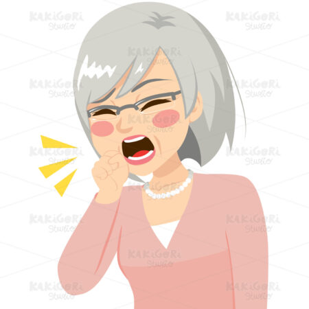 Senior Woman Coughing Clipart Vector Illustration 03419