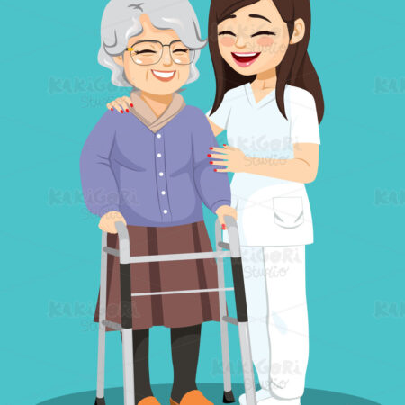Senior Woman Female Nurse Help Clipart Vector Illustration 04972