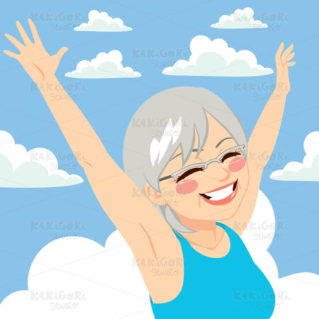 Senior Woman Freedom sky Clipart Vector Illustration 03169