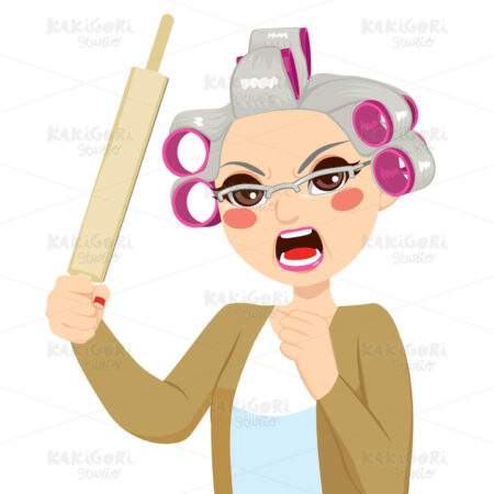 Senior Woman Holding Roll Pin Clipart Vector Illustration 01570