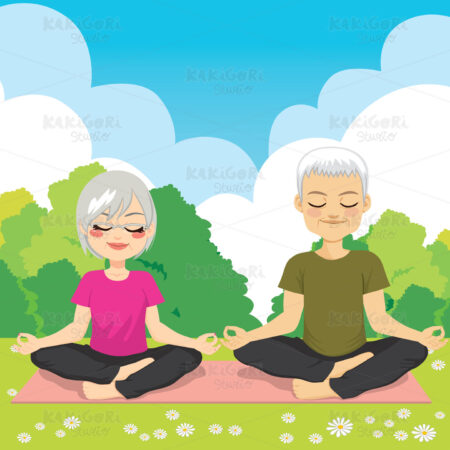 Senior Yoga Park Clipart Vector Illustration 03368