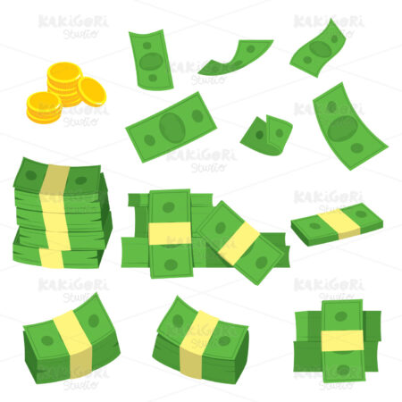 Set Collection Green Banknote Money Clipart Vector Illustration 00829