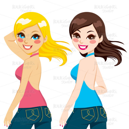 Sexy Blonde and Brunette Clipart Vector Illustration 01322