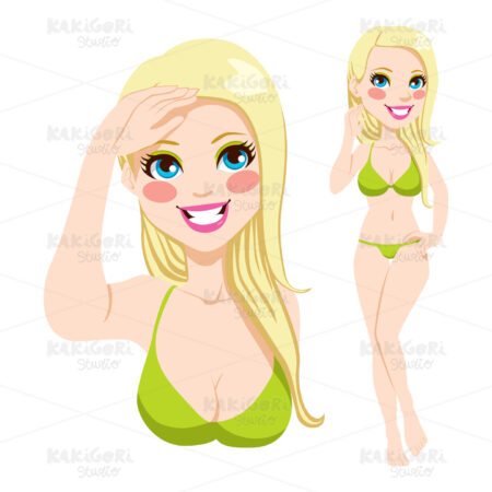Sexy Blonde Girl Bikini Clipart Vector Illustration 01095
