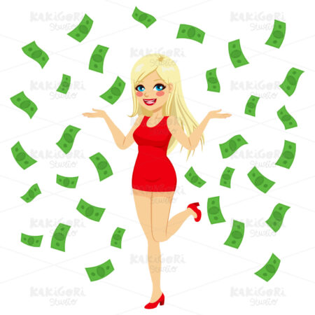 Sexy Blonde Under Money Rain Clipart Vector Illustration 01940