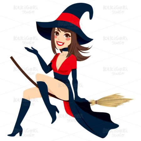 Sexy Brunette Witch Clipart Vector Illustration 01185