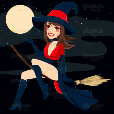 Sexy Brunette Witch Clipart Vector Illustration 01186