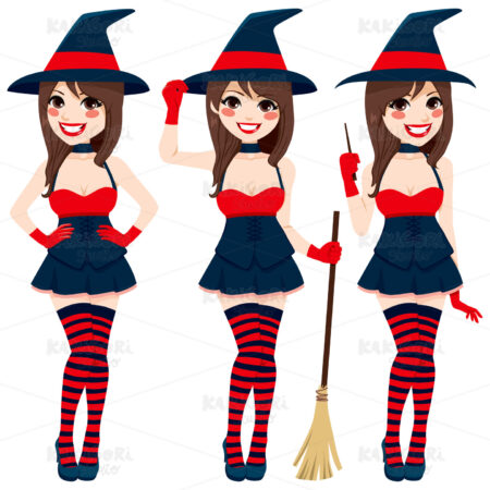 Sexy Brunette Witch Clipart Vector Illustration 01703