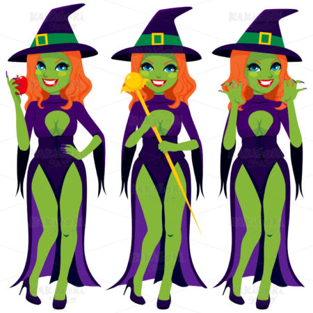 Sexy Evil Green Witch Clipart Vector Illustration 01748