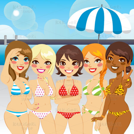 Sexy Girls Swimming Pool Clipart Vector Illustration 01105