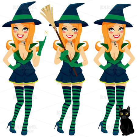 Sexy Red Haired Witch Clipart Vector Illustration 01705