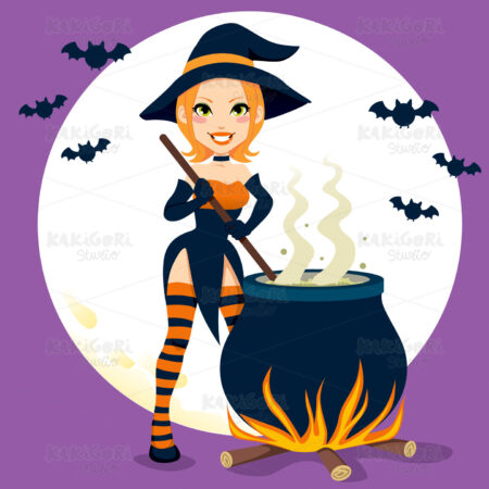 Sexy Witch Cauldron Clipart Vector Illustration 00929