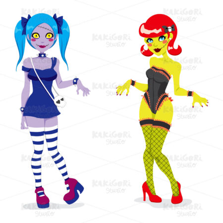 Sexy Zombie Girls Clipart Vector Illustration 00963
