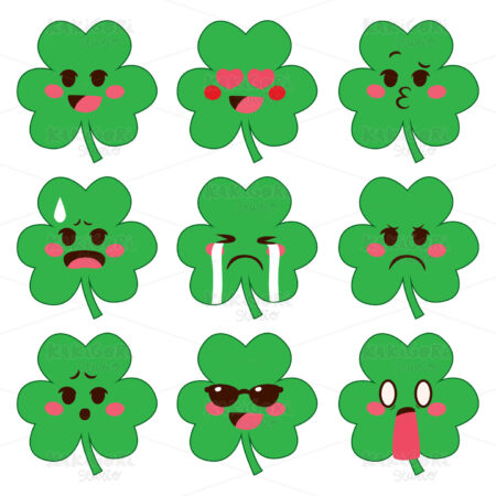 Shamrock Emoji Expressions Clipart Vector Illustration 03453