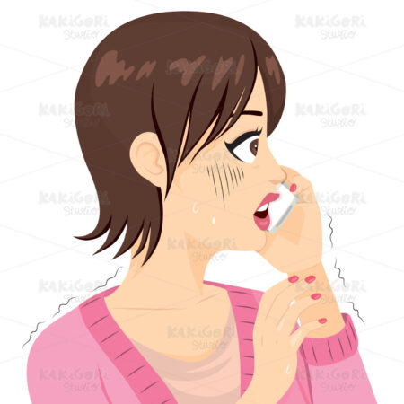 Shocked Woman Trembling With Smartphone Clipart Vector Illustration 04805