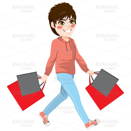 Shopping Boy Walking Clipart Vector Illustration 03807