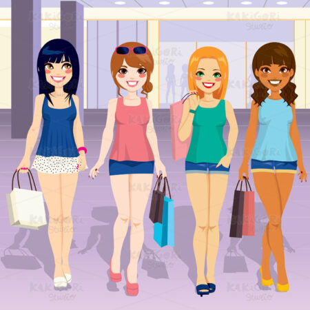 Shopping Mall Fashion Girls Clipart Vector Illustration 01730