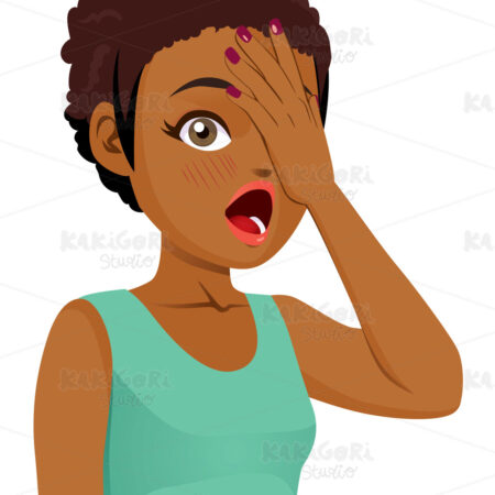 Shy Black Girl Covering Face Clipart Vector Illustration 04889