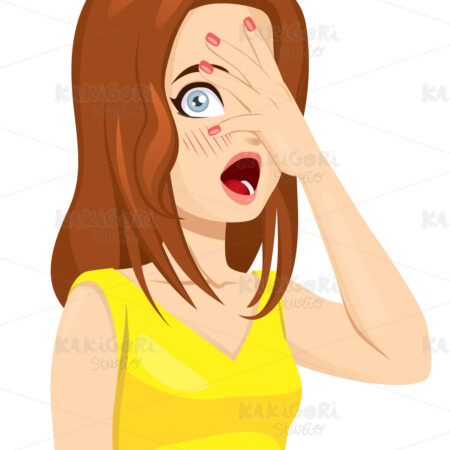 Shy Girl Covering Face Clipart Vector Illustration 04840