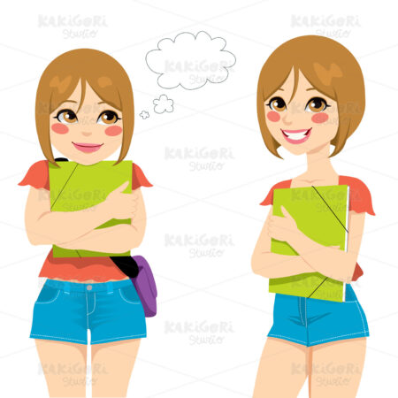Shy Pensive Teenage Student Clipart Vector Illustration 01171