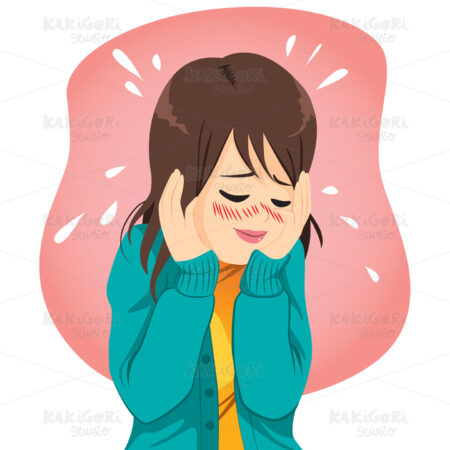 Shy Woman Embarrassed Clipart Vector Illustration 04473