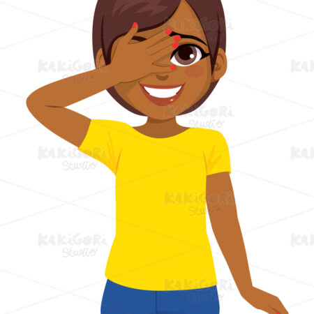 Shy Woman Hand On Face Clipart Vector Illustration 04986