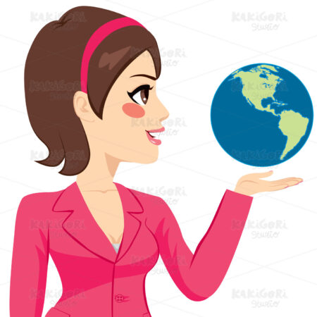 Side Businesswoman Holding World Clipart Vector Illustration 02729