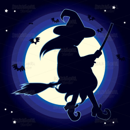 Silhouette Witch Moon Clipart Vector Illustration 03767