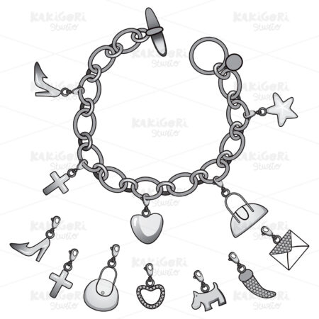 Silver Charms Bracelet Clipart Vector Illustration 01593