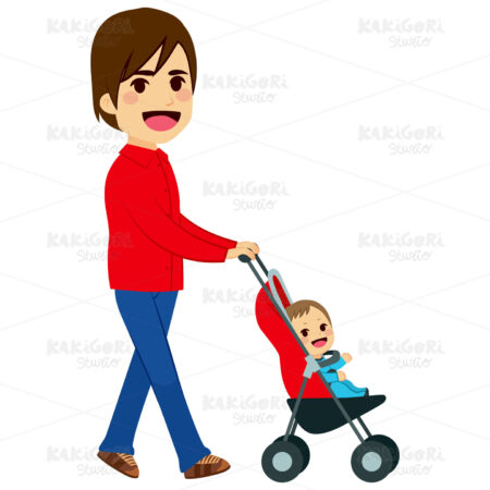 Single Father Pushing Stroller Clipart Vector Illustration 02407