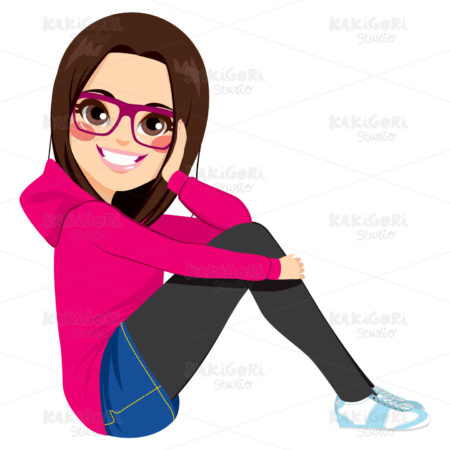 Sitting Teenager Girl Clipart Vector Illustration 02492