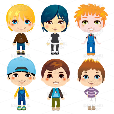 Six Little Boys Clipart Vector Illustration 00725
