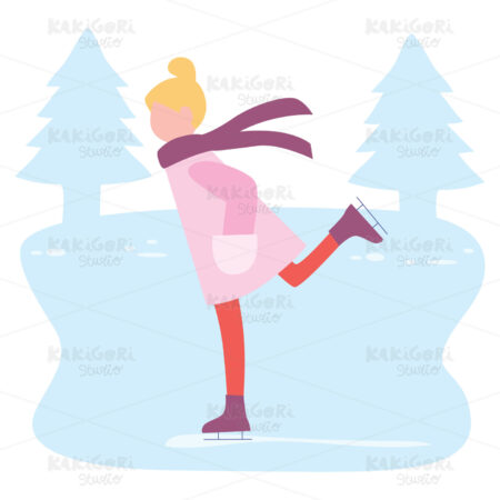 Skating Winter Girl Clipart Vector Illustration 04606
