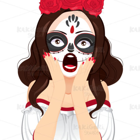 Skull Painting Woman Shouting Clipart Vector Illustration 04919