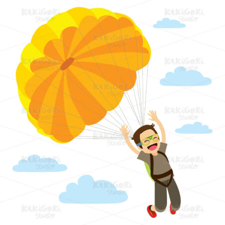 Skydiver Man Descending Happy Clipart Vector Illustration 04643