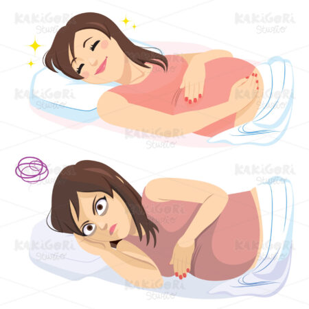 Sleeping Pregnant Woman Happy Sad Clipart Vector Illustration 05047
